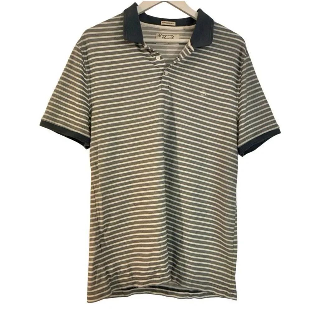 Original Penguin heritage slim fit blue striped polo shirt size XL